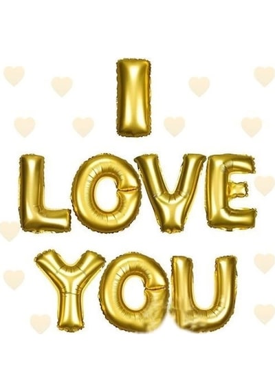 I Love You Folyo Balon Altın Renk 35 Cm Çok Renkli