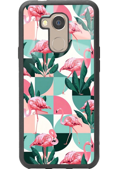 General Mobile Gm 8 Retro Flamingo Duvar Kağıdı Tasarımlı Glossy Telefon Kılıfı Çok Renkli