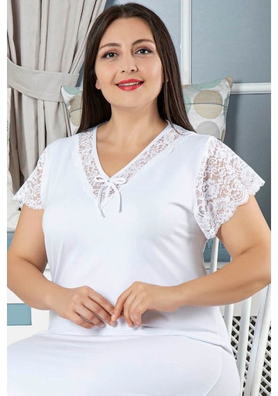 Jenika Beyaz Renk Jnk-42587 Kadın Büyük Beden Tunik Elbise-Beyaz
