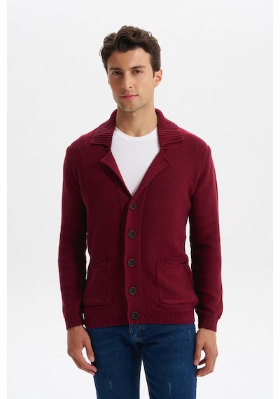AR-MA Arma Erkek Slim Fit Örme Likralı Pike Şal Yaka Düğmeli Triko Hırka %50 Pamuk %50 Akrilik K0hto0859 Bordo