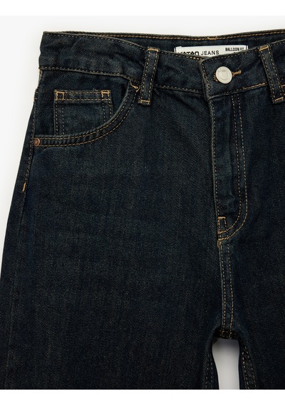Koton Beli Ayarlanabilir Lastikli Pamuklu Cepli Denim Pantolon Dark Indıgo 7wkb40010td Koyu İndigo