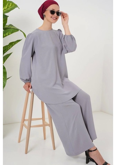 Defymoda Ayrobin Tunik Pantolon Alt Üst Takım 6712 - Gri Gri