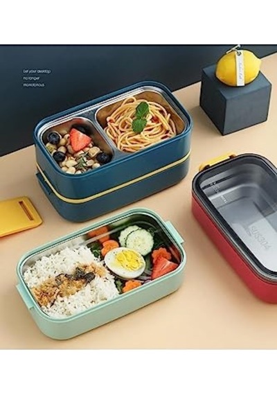 Ml Iki Kat Üç Bölme Paslanmaz Çelik Lunch Box Yeni Nesil Sefer Tası - Kaşıkçatallı -1400462 Diğer