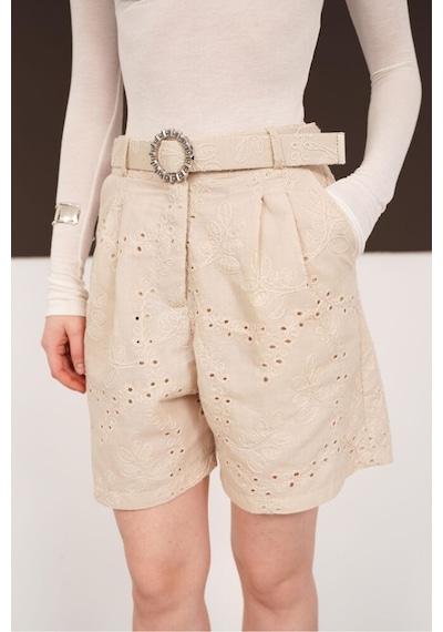 Verymoda Nakışlı Vual Şort D2821 Taş