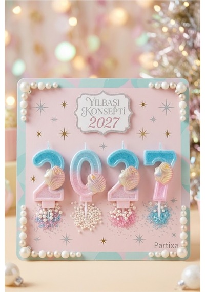 2027 Yılbaşı Özel Deniz Kabuğu Detaylı Rakam Pasta Mumu Seti Saremset