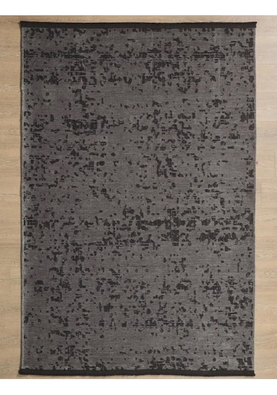Bohem Tarz Geometrik Desenli Pamuk Taban Antrasit Renk Şönil Kilim