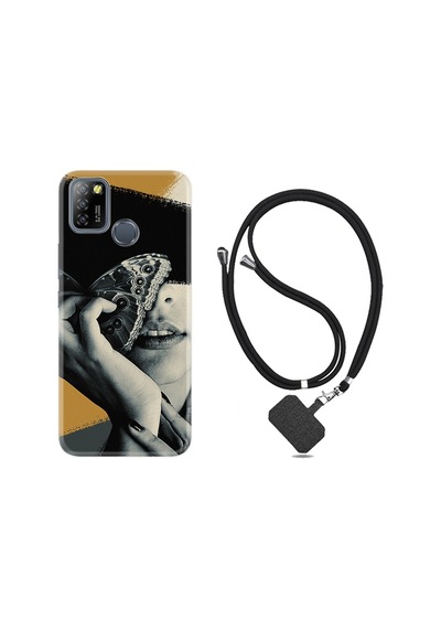 Infinix Smart 5 Kılıf Boyun Askılı Butterfly Girl 1837