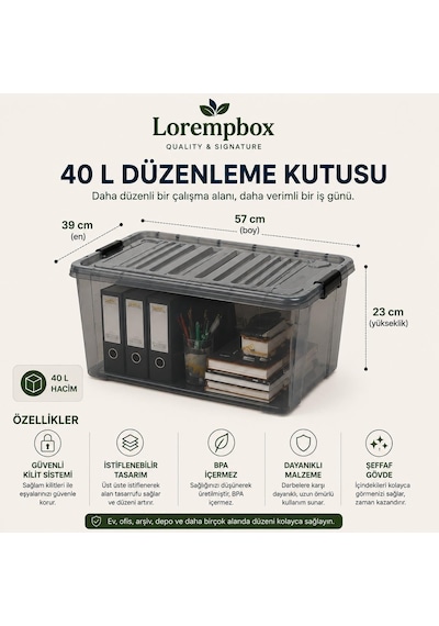 Lorempbox 40 L Ofis & İş Yeri Düzenleme Kutusu 4'lü Set Çok Renkli