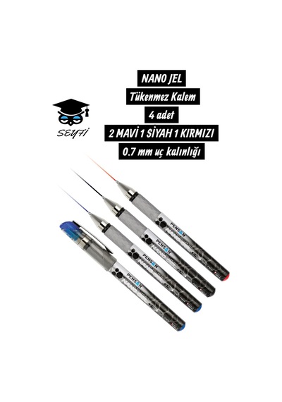 Pensan Nano Gel 4'lü Set 0.7 Mm Tükenmez Kalem İmza Kalemi Türk Malı 4 Adet Çok Renkli