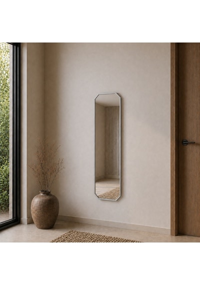 Modern Banyo Aynası 120x40 Cm Minimalist Dekoratif Duvar Aynası Modelleri Gümüş