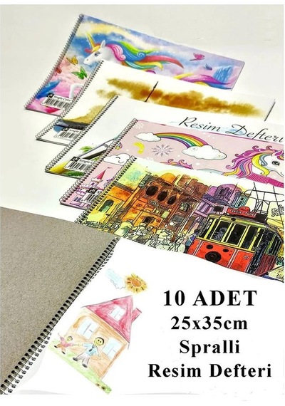 Resim Defteri 15 Yaprak 25x35 Cm 10 Adet Spiralli Orta Boy Resim Defteri Karton Kapak 110 Gr Öğrenci Okul