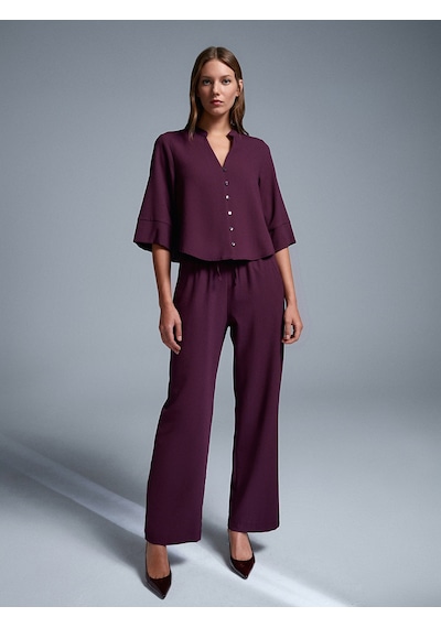 Dilvin 72195 Beli Lastikli Salaş Pantolon-bordo Bordo