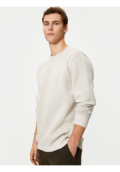 Koton Basic Sweatshirt Bisiklet Yaka Dikiş Detaylı Uzun Kollu Bej 4wam70369mk Ekru