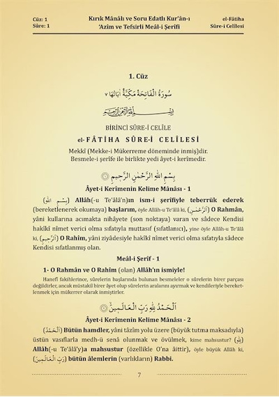 Kuranı Azim ve Tefsirli Meal Soru Edatlı Kelime Manası 1 / Ahm...