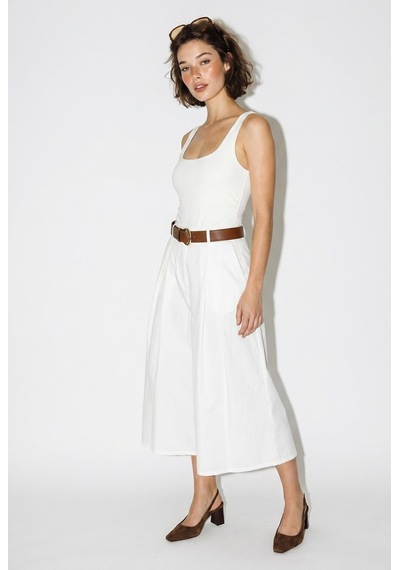 Kadın Yüksek Bel Pile Detaylı Geniş Paça Culotte Pantolon Dp261038 60286319 - Beyaz