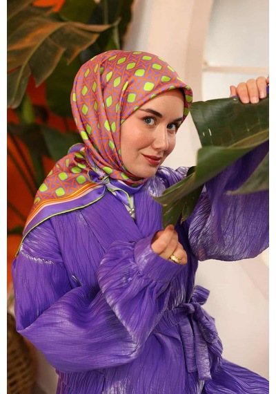Silk Home Eflatun Turuncu Karma Desen Tivil İpek Eşarp 11424-72