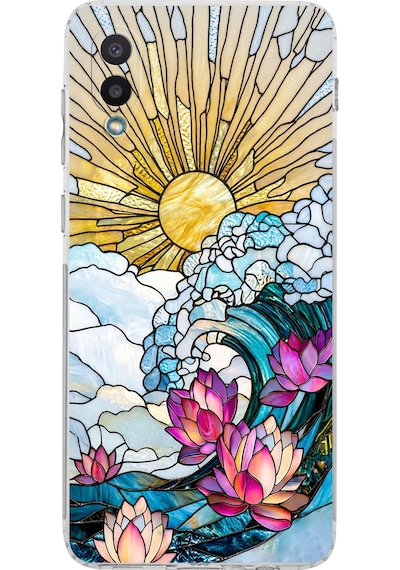 Printify Samsung Galaxy A02 İle Uyumlu Vitray Okyanus Sabahı Tasarımlı Şeffaf Silikon Kılıf Şeffaf