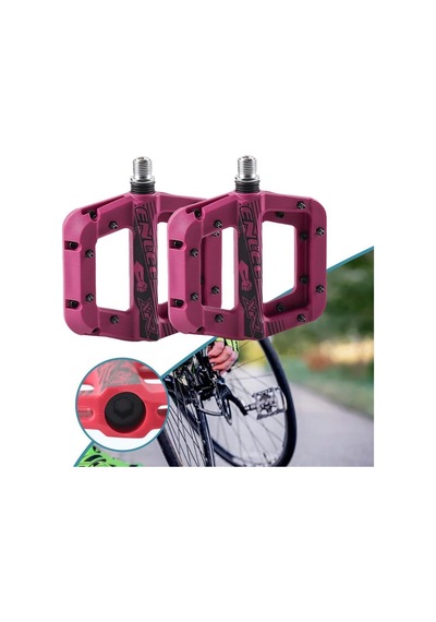Enlee Renkli Çivili Kaymaz Platform Pedal Mtb Rulmanlı Plastik Alüminyum Pedal Ultra Hafif Mor