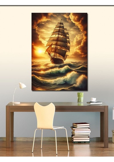 Kanvas Tablo Gün Batımındaki Gemi 70cmx100cm