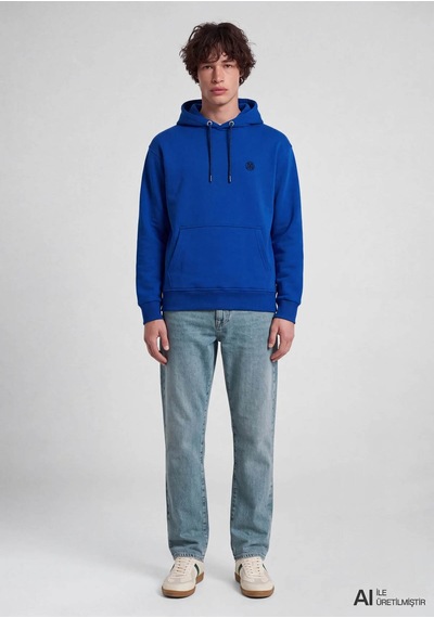 Mavi Logo Nakışlı Kapüşonlu Mavi Erkek Sweatshirt M065809-70896