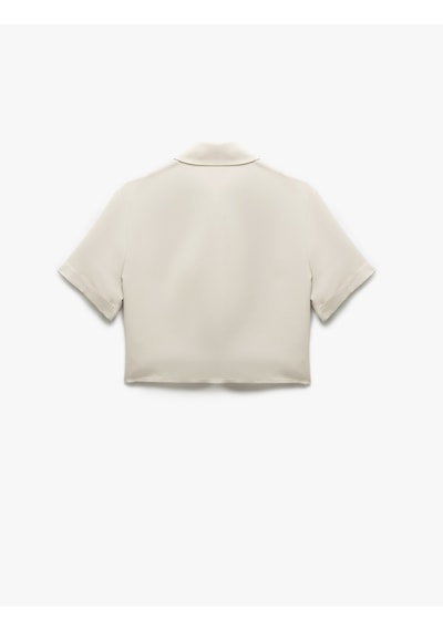 Koton Modal Kumaş Karışımlı Cep Detaylı Klasik Yaka Kısa Kollu Crop Gömlek Taş 5sak60018pw Taş Koton Modal Kumaş Karışımlı Cep Detaylı Klasik Yaka Kısa Kollu Crop Gömlek Taş 5sak60018pw Taş