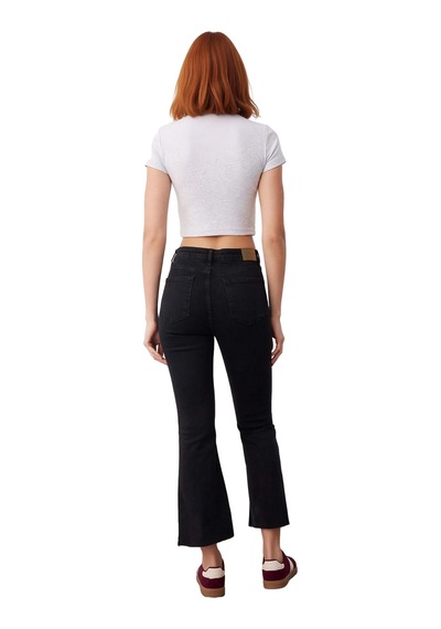 Ersefa Kadın Comfort Fit Geniş Paça Denim Pantolon Fonksiyonel Dayanıklı Antrasit