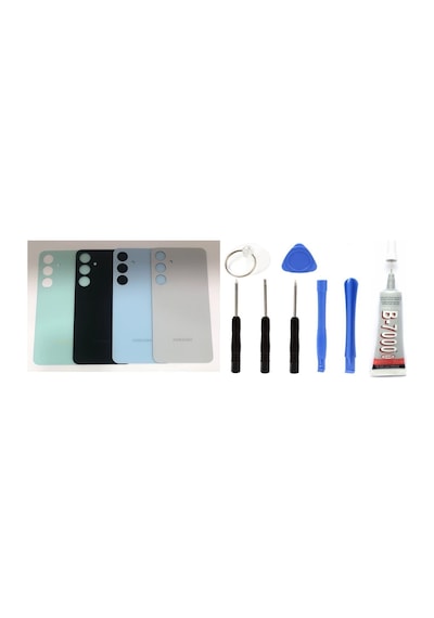 Samsung S24 Fe Uyumlu Batarya Kapağı Kamera Lensli Buz Mavi + Yapıştırıcı + Tamir Seti