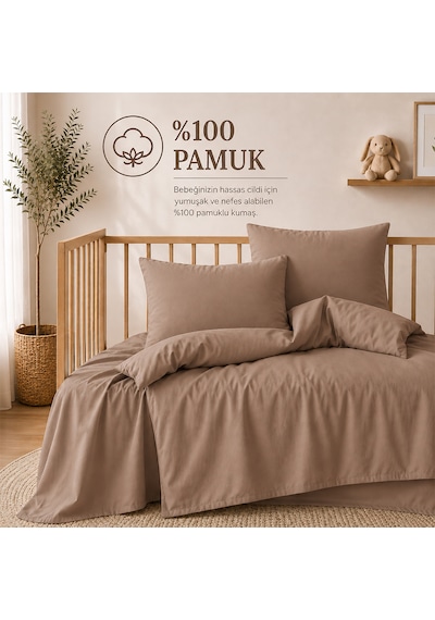 Lief Home %100 Pamuklu Sertifikalı Bebek Nevresim Takımı 100x150 63 Tel Dokuma Kutulu Gönderim Kahverengi