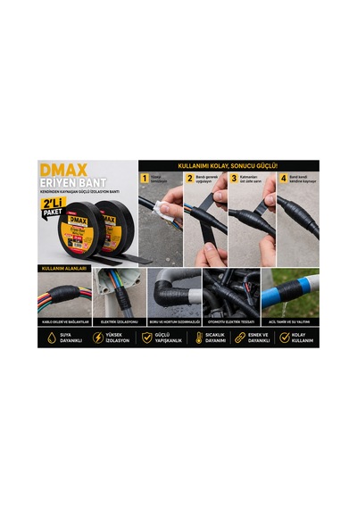 Dmax Eriyen Bant 20 Mm X 5 Metre Kendinden Kaynaşan Güçlü İzolasyon Ve Sızdırmazlık Bandı