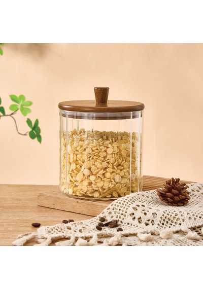 Mien Cam Kavanoz Valore Akasya Kapak 1670 Ml Bor-0118 Ahşap - Şeffaf