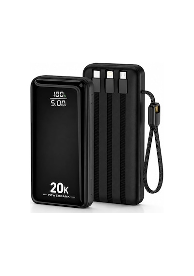 Hp-ap09 Armor Series 20.000 Mah Dahili Kablolu Qualcomm Quick Charge 3.0 Dijital Ekranlı Hızlı Şarj Powerbank - Siyah