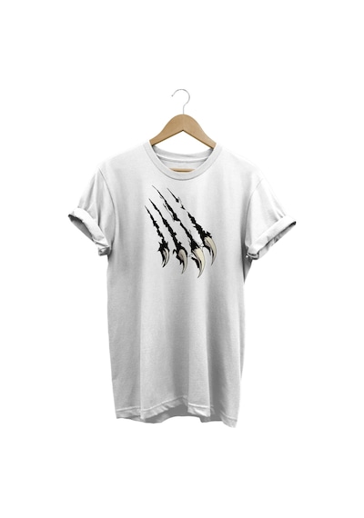 Pençe Baskılı Beyaz T-shirt Beyaz