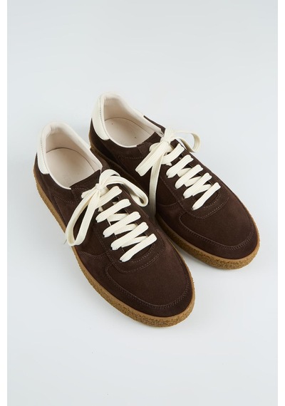Krahe Sunny Erkek Hakiki Deri Bağcıklı Kahve-ekru Sneakers
