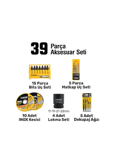 Sgs5452 Combo Set 7 Parça Şarjlı Matkap Hilti Taşlama Somun Sıkma Sunta Kesme Dekuğaj Testere