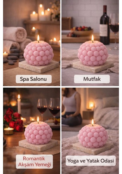 Dekoratif Lüks Soya Mum, El Yapımı Doğal Mum Uzun Yanma Süreli Şık Ev Hediyesi, Ev Süsü Pembe 270 G Pembe