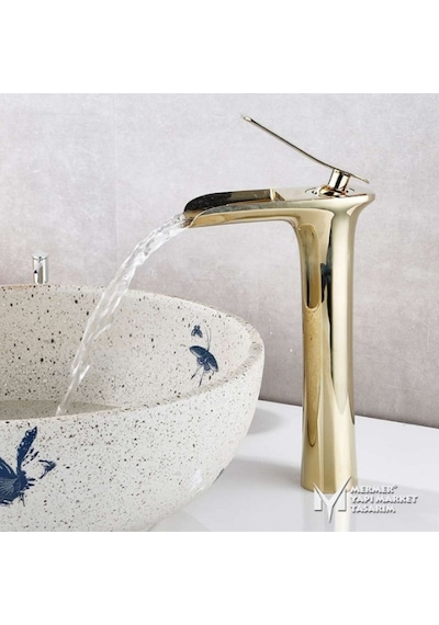 Uzun Şelale Lavabo Bataryası Altın Kaplama