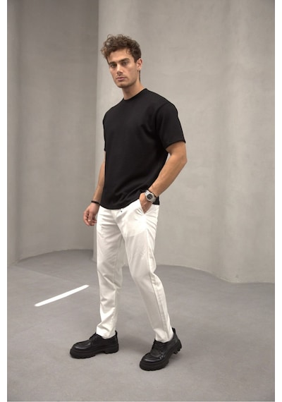 Bürke Siyah Renk Standart Kalıp Basic Bisiklet Yaka T-shirt