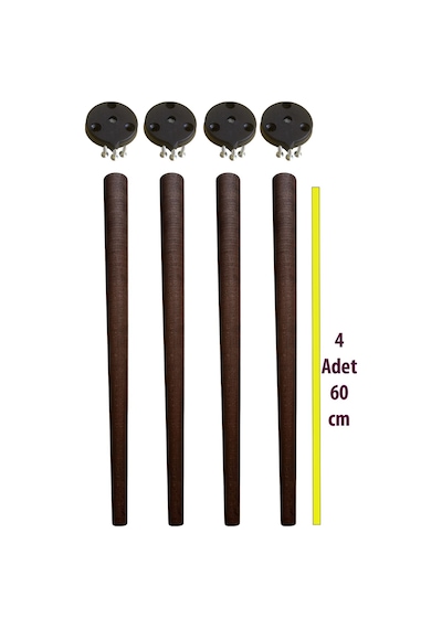 4 Adet Ceviz Vernikli Konik Ahşap Masa Ayağı 60 Cm Açılı Aparat Ve Montaj Vidası Dahil Kayın Ağacı