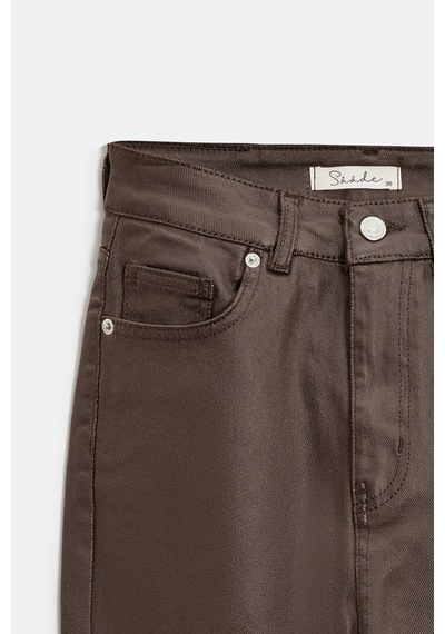 Sââde Kadın Mumlu Waxed Yüksek Bel Düz Kesim Likralı Jean Pantolon - Paça Detaylı Kahverengi Sââde Kadın Mumlu Waxed Yüksek Bel Düz Kesim Likralı Jean Pantolon - Paça Detaylı Kahverengi