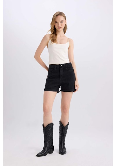 Defacto Mom Fit Yüksek Bel Katlamalı Paça Jean Şort E0519ax25smnm40 Siyah