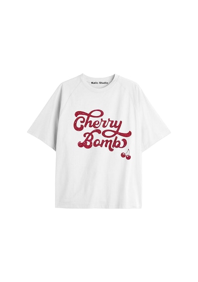 Kalic Studio Y2k Vintage Cherry Baskılı Siyah T-shirt Kod 64 Beyaz-64