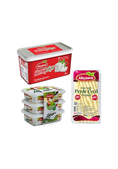 Akçaova Tam Yağlı Beyaz Peynir - Labne - Çeçil Peyniri 3 Lü Karma Paket