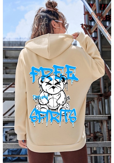 Free Grafiti Sırt Baskılı Sweatshirt Bej