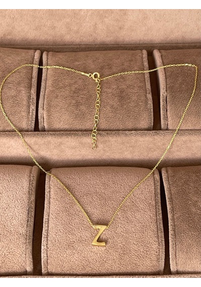 925 Ayar Gümüş Gold Renk Z Harfi Kolye Harfli Kolye 45cm