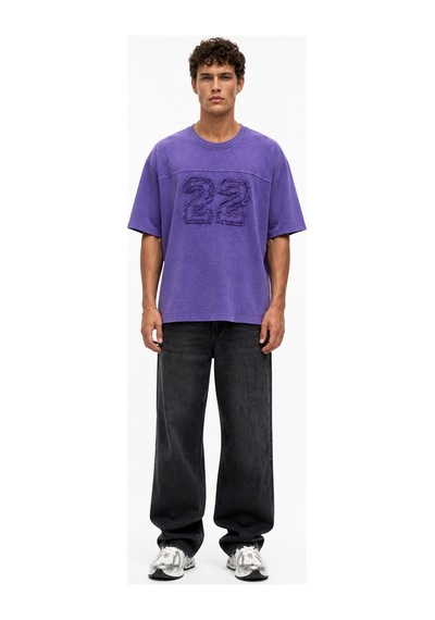 Respire Erkek 22 Nakışlı Yıkamalı Oversize T-shirt Mor