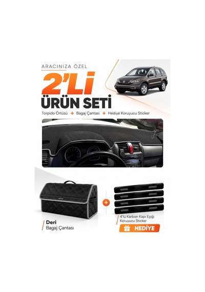 E-biz Honda Cr-v 2007-2012 Uyumlu Torpido Örtüsü + Deri Bagaj Çantası Seti - Siyah-gri - Ho015