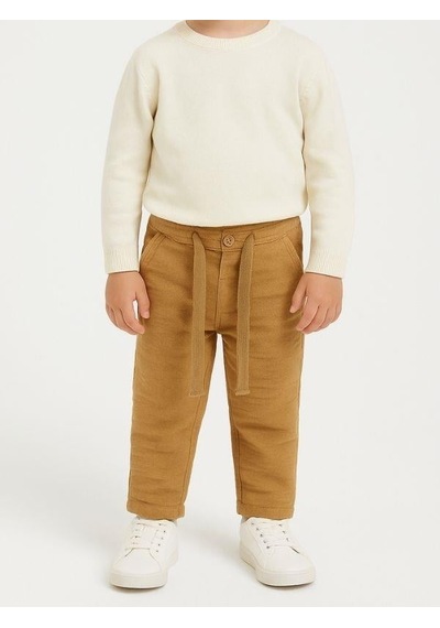 Nanica Kids Erkek Çocuk Dokuma Beli Lastikli Pantolon-16003 Kahverengi