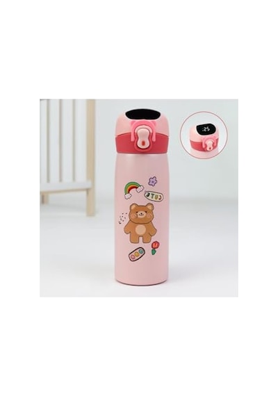 Dereceli Çocuk Termosu, Pembe Renk, Taşınabilir Ve Sızdırmaz Açık Beyaz