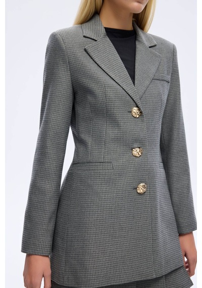 Quzu Kazayağı Desenlı Gri Kadın Blazer Ceket Ckt01109 Gri