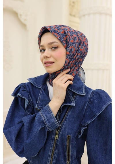 Silk Home Soft Eşarp 73077-04 Lacivert, Metalik Gri, Parlak Turuncu
